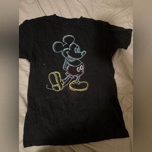 Disney Kids Black Tee with Neon Mickey Outline